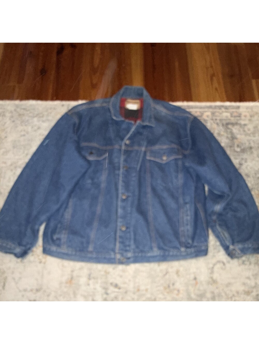 GAP Men's L Blue Denim Jacket Lined Button Front Plaid Lining Workwear A358